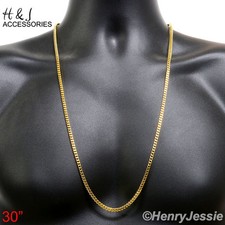 30"Stainless Steel 3mm Gold Plated Classic Franco Box Cuban Curb Link Necklace