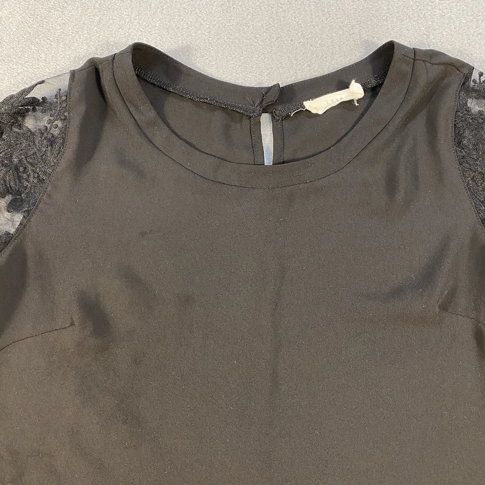 Top de manga corta transparente de encaje negro Lush para mujer, talla XS Foto 2 de 4