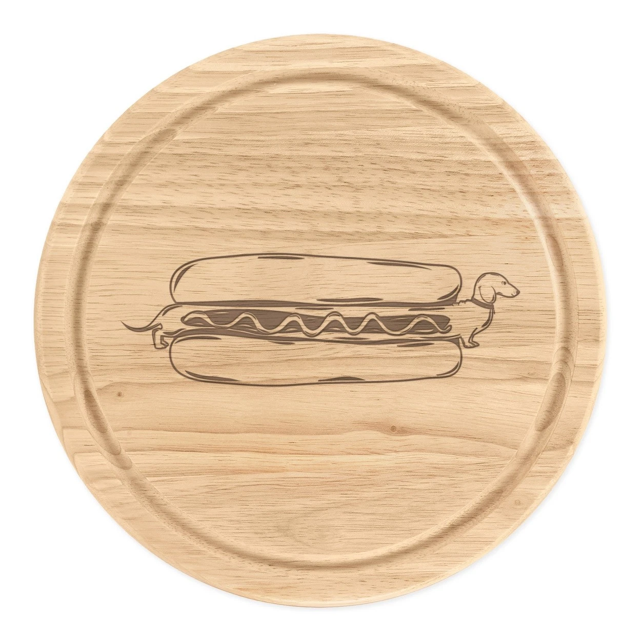 Hot Dog Dachshund Wooden Chopping Cheese Board Round 25cm Funny Animal Dog Lover