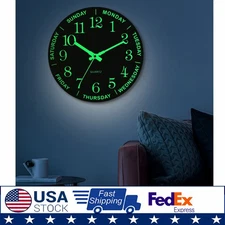 12" Large Luminous Wall Clocks Glow In The Dark Silent Digital Clock Home Decor