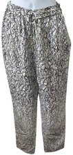 DVF Diane Von Furstenberg Benett Silk Printed Pants 2 Black White Scribble Maze
