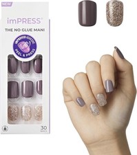 Image of KISS IMPRESS PRESS ON FALSE NAILS ONE STEP MANICURE FLAWLESS TAUPE with GLITTER