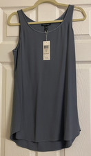NWT 169 Eileen Fisher BlueGrey Silk Georgette Crepe Scoop Neck Tank Small