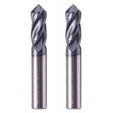 2Pcs 3/8" 4-Flute 90 Degree Solid Carbide Drill Mill - AlTiN Coated, 90  Incl...