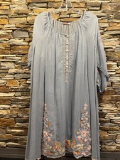 Johhny Was Cosmo Fit Tea Length Dress Size L Floral Print Gray
