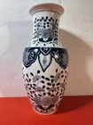 Vintage Mid Century Nora Fenton Hand Painted Blue & white Floral Vase -HONG KONG
