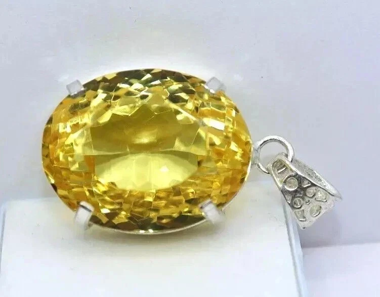 Colgante de piedras preciosas sueltas de plata de ley 925 corte ovalado amarillo topacio 76 quilates certificado Foto 4 de 4