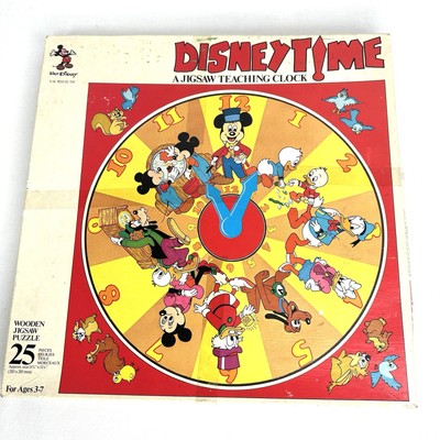 Vintage Disney Time Teaching Wooden Clock Puzzle 25 Pcs. 11x11 Made In England