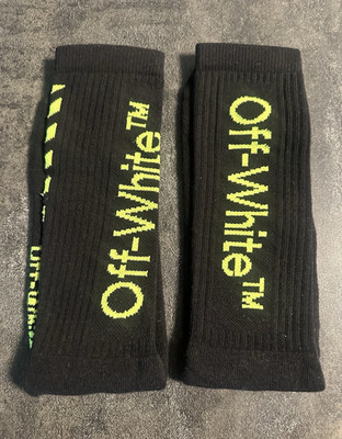 Off-White Black/Yellow Logo Striped Crew Socks 1 Pair Men s Size 9-11 EUC