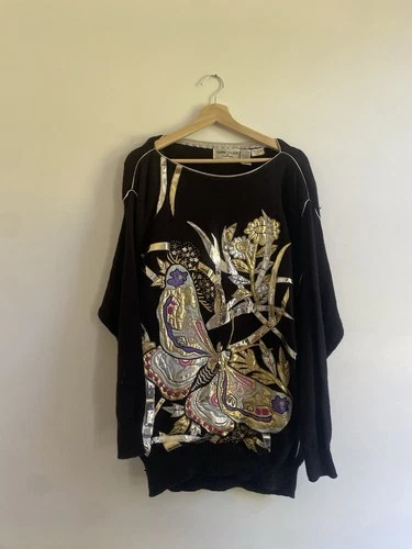 Vintage Bonnie Boerer & Company Metallic Gold Butterfly Knitted Sweater