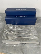 3 SETS - Crate and Barrel Cambridge Emerge Satin 5 Piece Flatware Set (15pcs)
