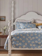 NEW NWT Anthropologie King Lilla Cotton Quilt And Two Euro Shams Daisy Blue