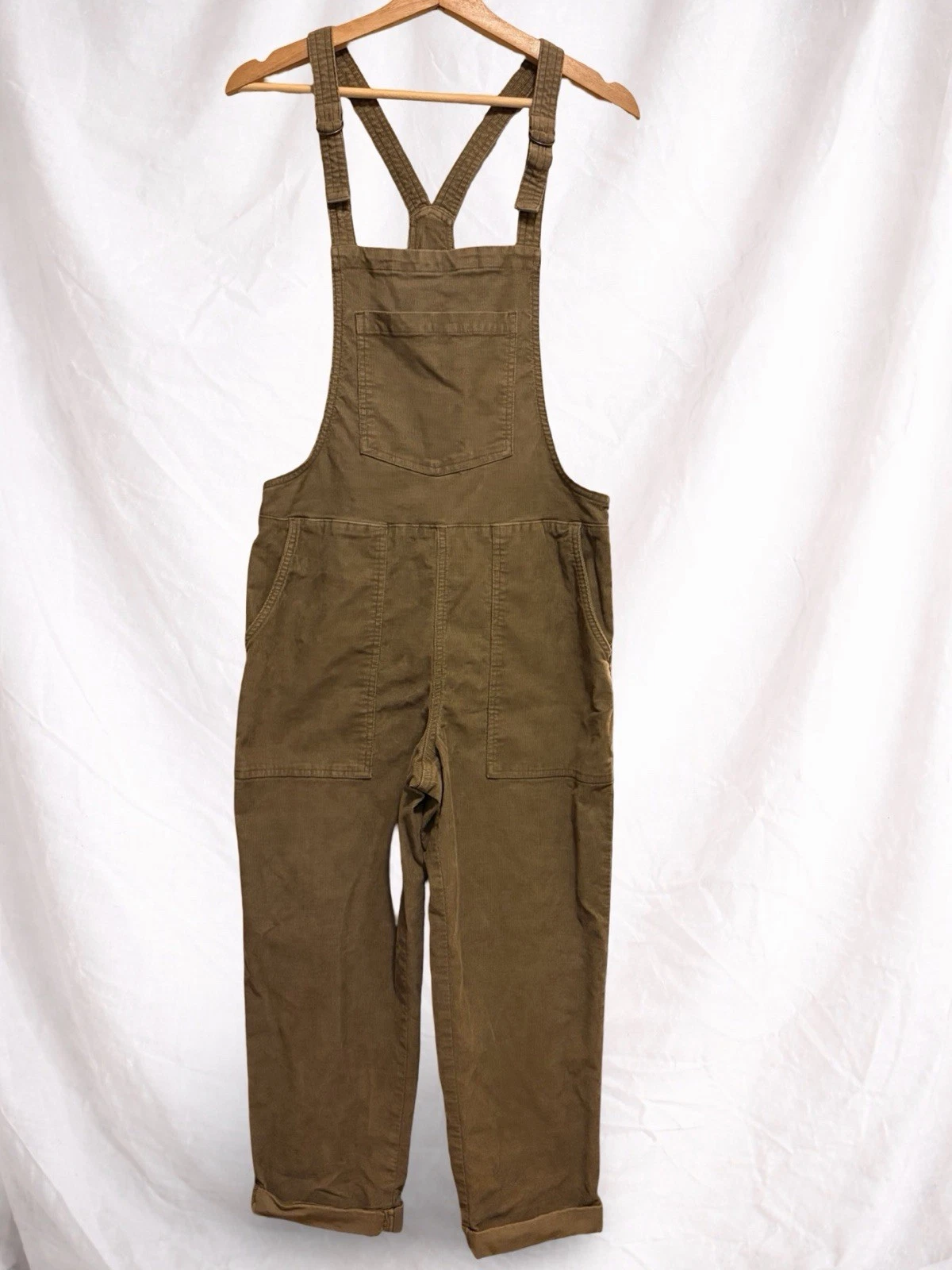Aerie Brown Corduroy Overalls Womens Small Adjustable Strap Crop Straight