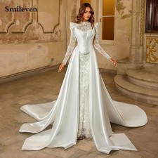 Lace Wedding Dresses High neck Satin Bride Dresses Vestido de novia With Train