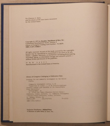 STRATEGY FOR NEW COMMUNITY DEVELOPMENT / EDITED BY GIDEON GOLANY / HC W/DJ / EXC - Picture 5 of 6