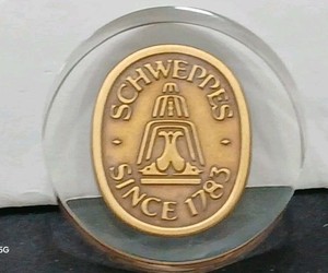 Vintage Schweppes Advertising Paperweight - Grands Historic Fountain Logo