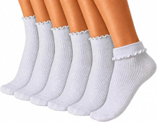 6 Pairs Womens Ruffle Ankle Socks Cotton Frilly Turn Cuff Casual Lettuce Edge