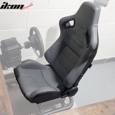 Universal Reclinable Racing Seat Dual Slider Left Grey Pu Carbon Leather Back