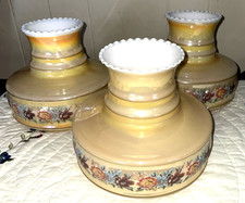 Lusterware Milk Glass Shade Set of 3 Floral Butterscotch Base 5 1/2 
