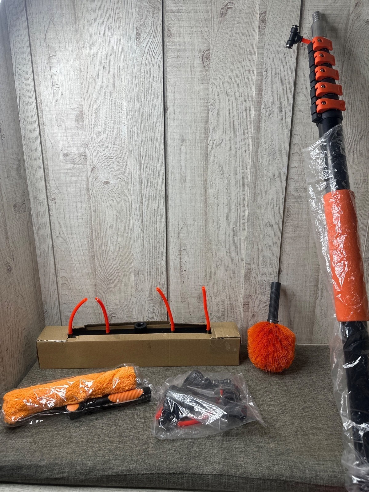 30' Reach Solar Panel Cleaning Brush Kit w/ 5-24' Telescoping Pole & Accessories