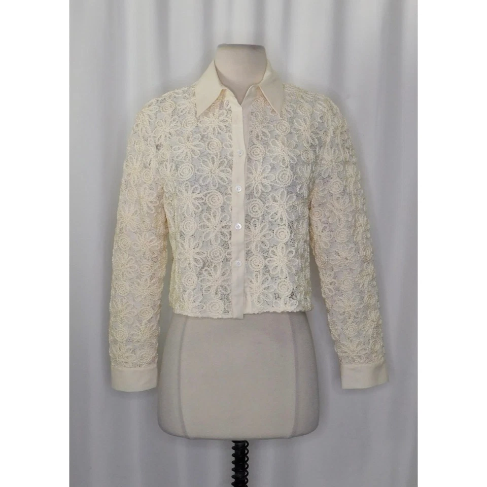 ¡¡NUEVO CON ETIQUETAS!! Camisa Top ZARA Floral Encaje Recortada Buttondown Marfil Romántica X-Pequeña Foto 2 de 4