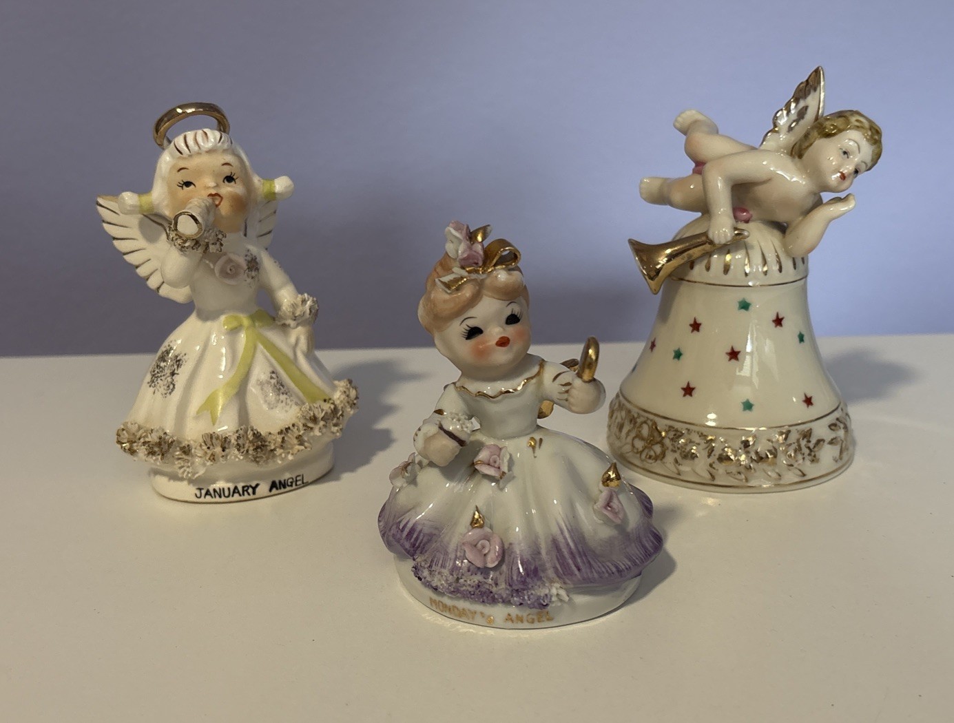 Vintage Angel Lot of 3 Lefton / Ardalt / Norcrest Birthday Angels Bell - Damage