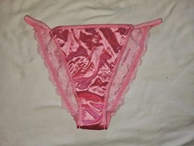Vintage Girly Glossy Satin String Bikini Panties. Size Large