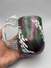Mt. St Helens Volcanic Ash Art Glass Iridescent Oil Slick Hand Blown Mug Signed