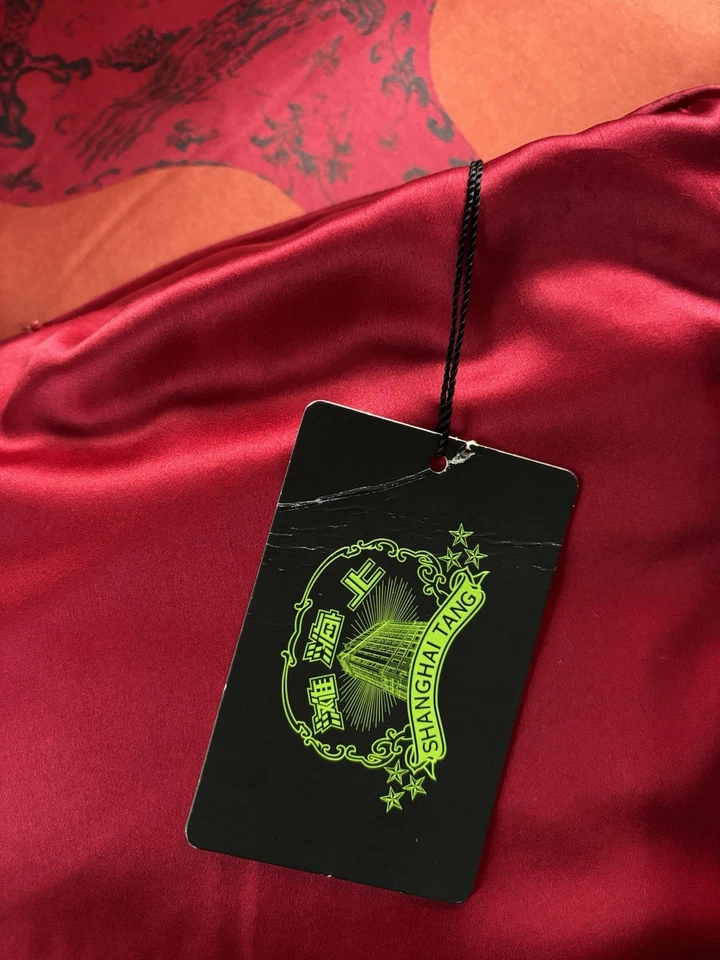 Shanghai Tang 100% Silk Cushion Cover Chinese Print Red Orange New w/ Tags - Image 3 of 4