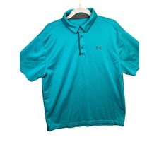 Under Armour Men's Teal Striped Golf Polo Shirt HeatGear Loose Fit L