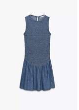 Zara Women's Denim Honeycomb Mini Dress Blue Size L NWT