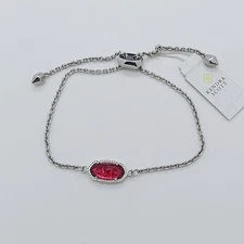 New Kendra Scott Elaina Silver Adjustable Chain Bracelet In Berry Red
