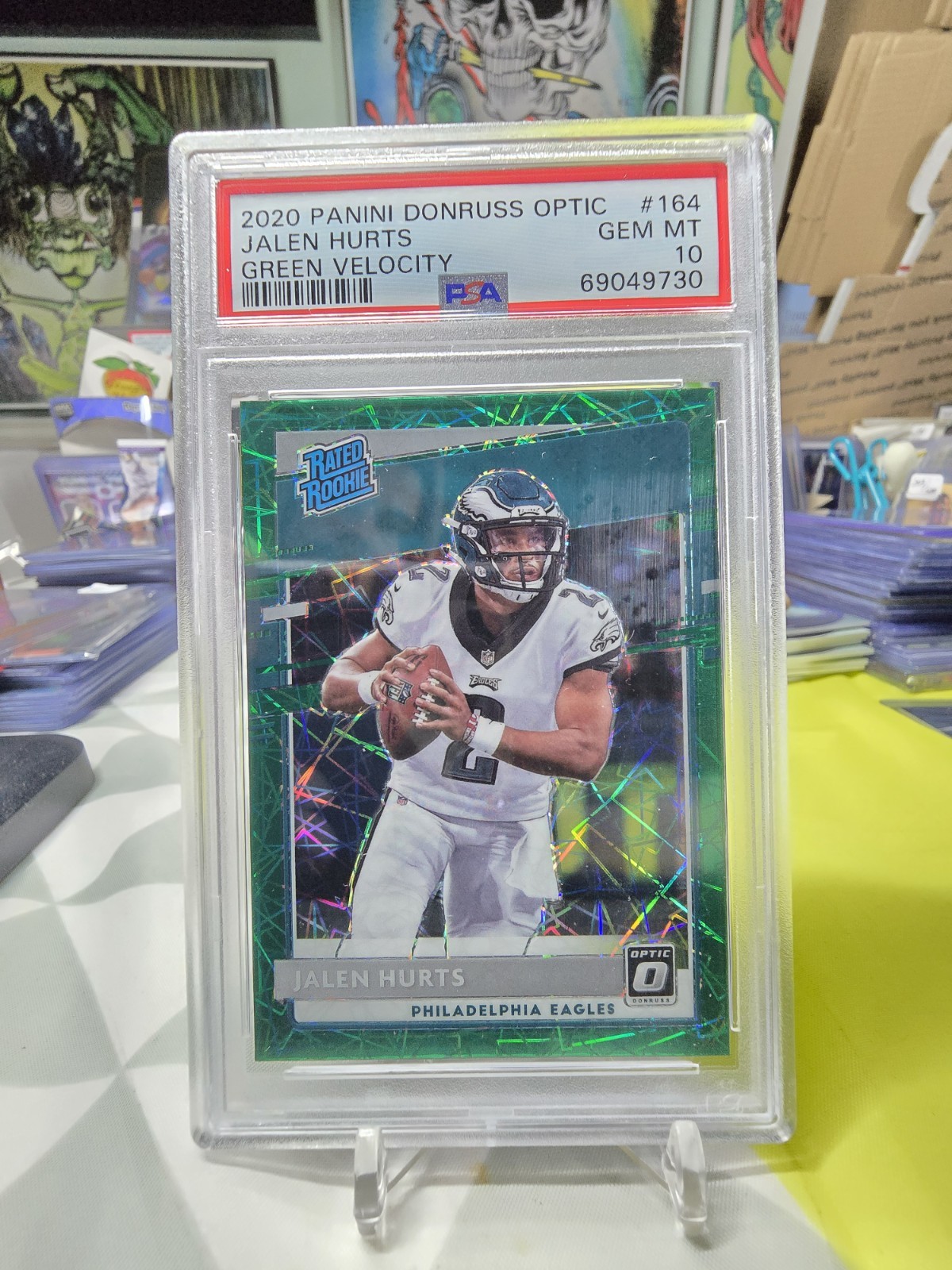 2020 Panini Optic Jalen Hurts #164 Green Velocity PSA 10 Rated Rookie Eagles RC