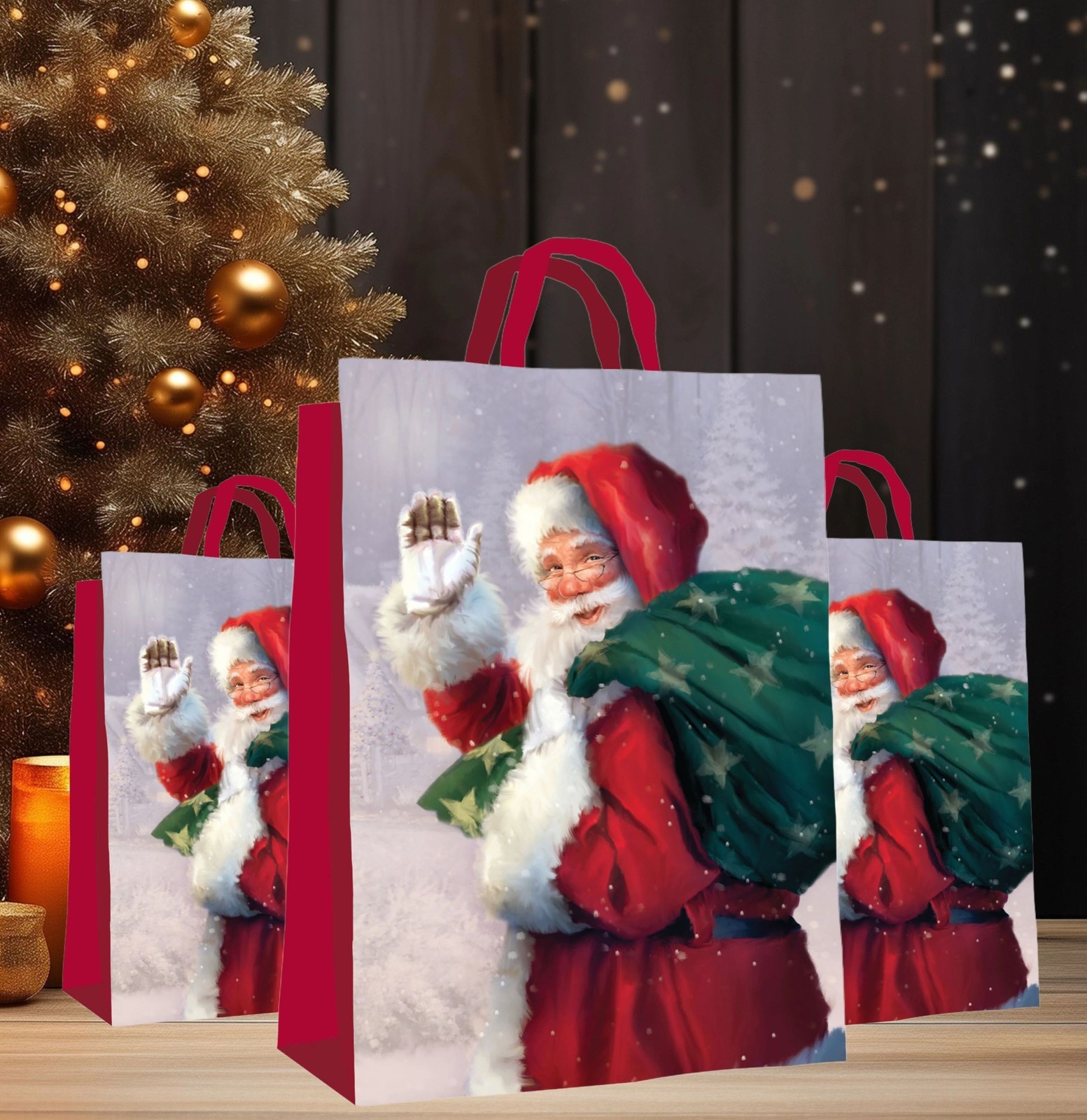 3 Jumbo Christmas Gift Bags Woven Traditional Father Christmas Gift Sack 67cm