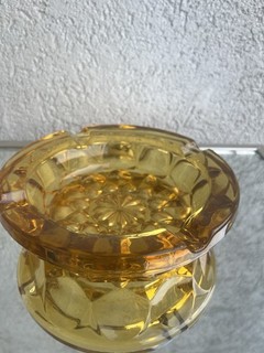 Vintage Amber Pressed Glass Round Ashtray with Cigarette Rest Notches