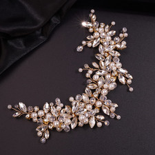 Rhinestones Pearl Crystal Large Headband Hair Vine Bridal Flower Headband Wed...