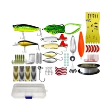 128 PCS Fishing Gear Box Mixed Set with Sinkers Swivels Hooks Bait