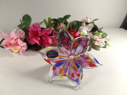 Nuova Cristelleria Arzanese Murano (Italy) Blown Glass Multicolor Flower