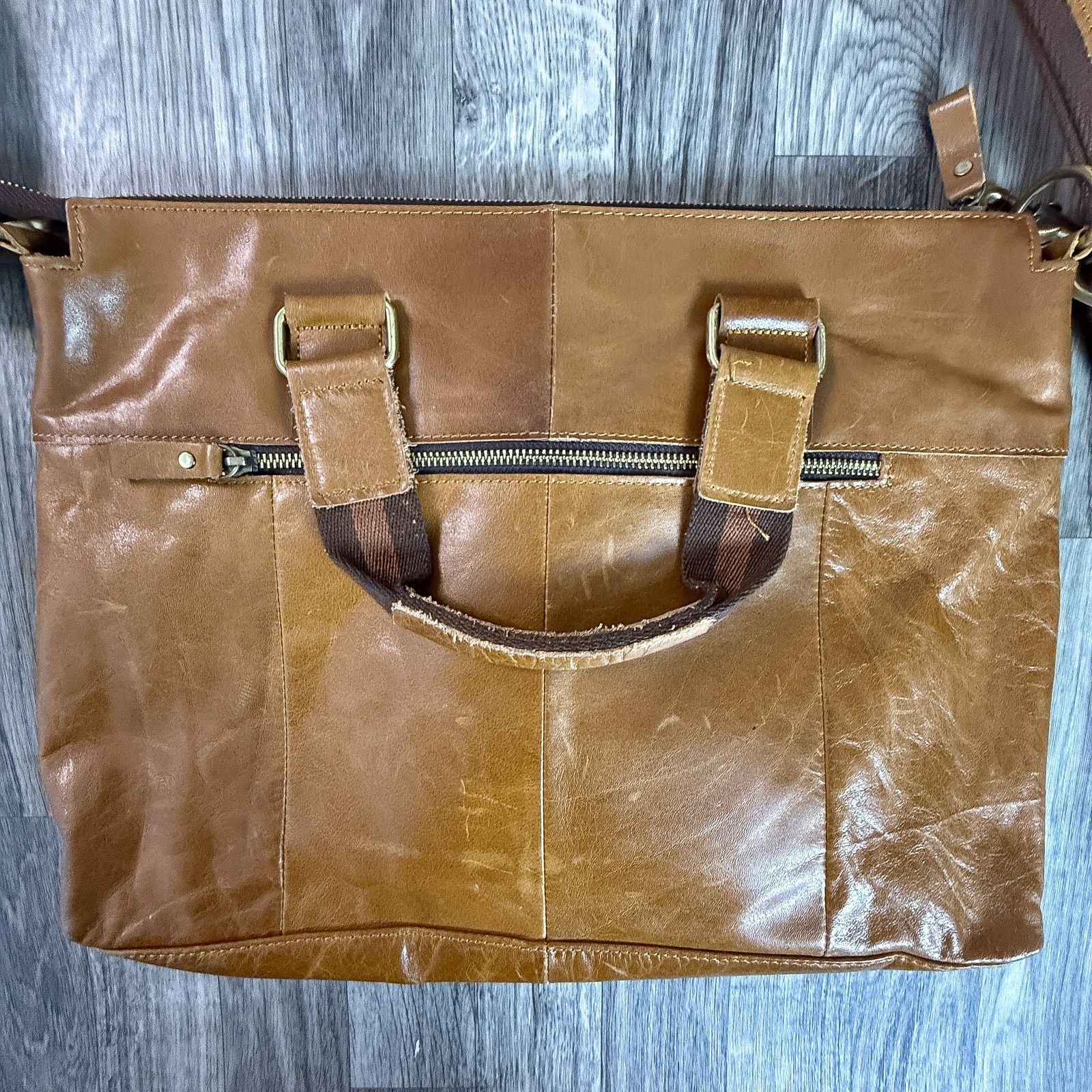 Vintage Brown Leather Multi-Pocket Tote Messenger Bag For Wo
