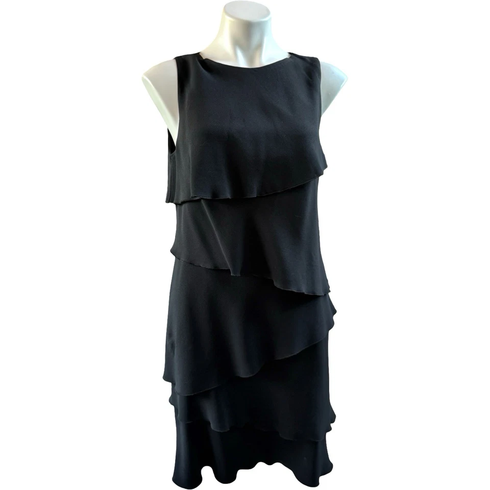 Worth Black Tiered Sleeveless Ruffle Dress Size 6 – Classic Black Dress - Image 2 of 4