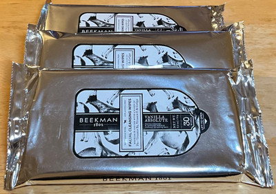 3x Beekman 1802 VANILLA ABSOLUTE Facial Cleansing Wipes 30 Wipes/Pckg- New