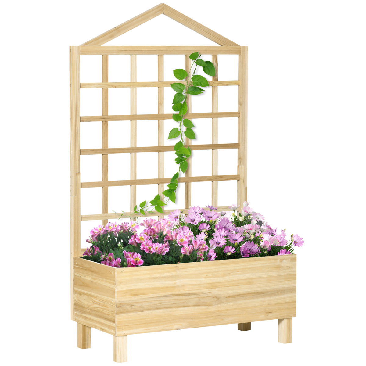 Outsunny Brown Wooden Garden Planters With Trellis For Vine Climbing Plants - Natural Tone - Image 2