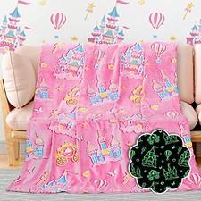 Glow in The Dark Princess Throw Size 50" x 60" 130 x 150 cm Glow Pink Castle