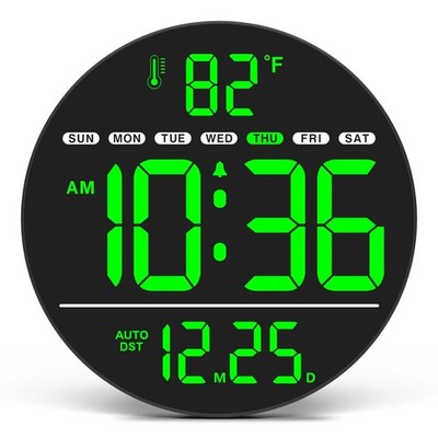 Large Digital Wall Clock with LED Display, Temperature, Auto DST, Date & Day - 5