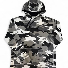 Hollister Grey Camo Hoodie, Men's Size L Camouflage Fleece Pullover