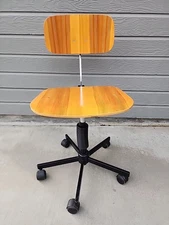 Vintage Rabami Stole Danish Wood and Metal Swivel Task Desk Chair Denmark 