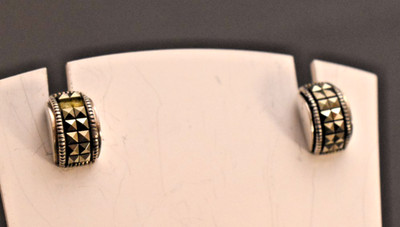 JUDITH JACK 925 Sterling Silver Marcasite Stud Earrings AS IS missing 2 stones