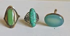 lot of 3 Vintage  silver jade Turquoise stones ring Blue Green Sterling  7.5