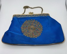 Royal blue satin evening clutch