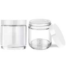 4 oz Glass Jars with Lids, 2 Pack Small Clear Glass Jars with White Lids